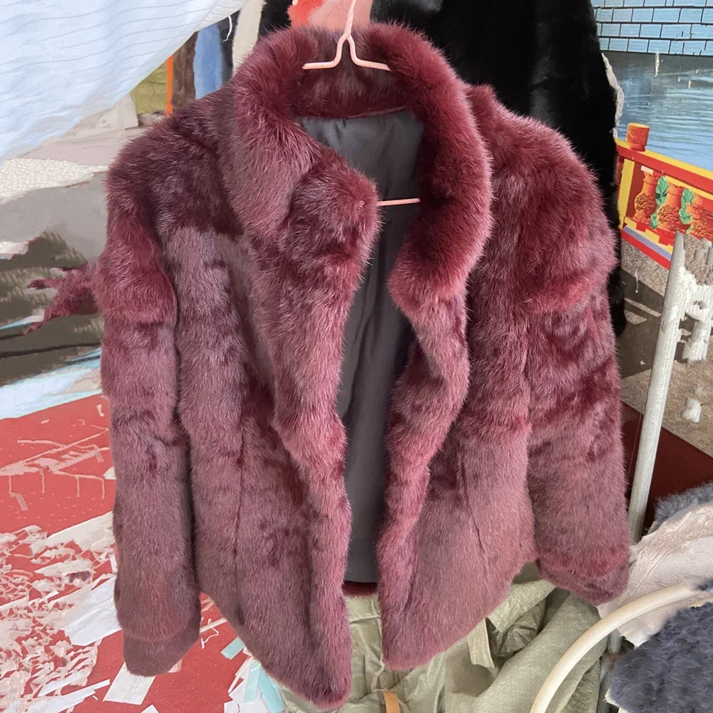 Women's short jacket with stand collar and long sleeves
