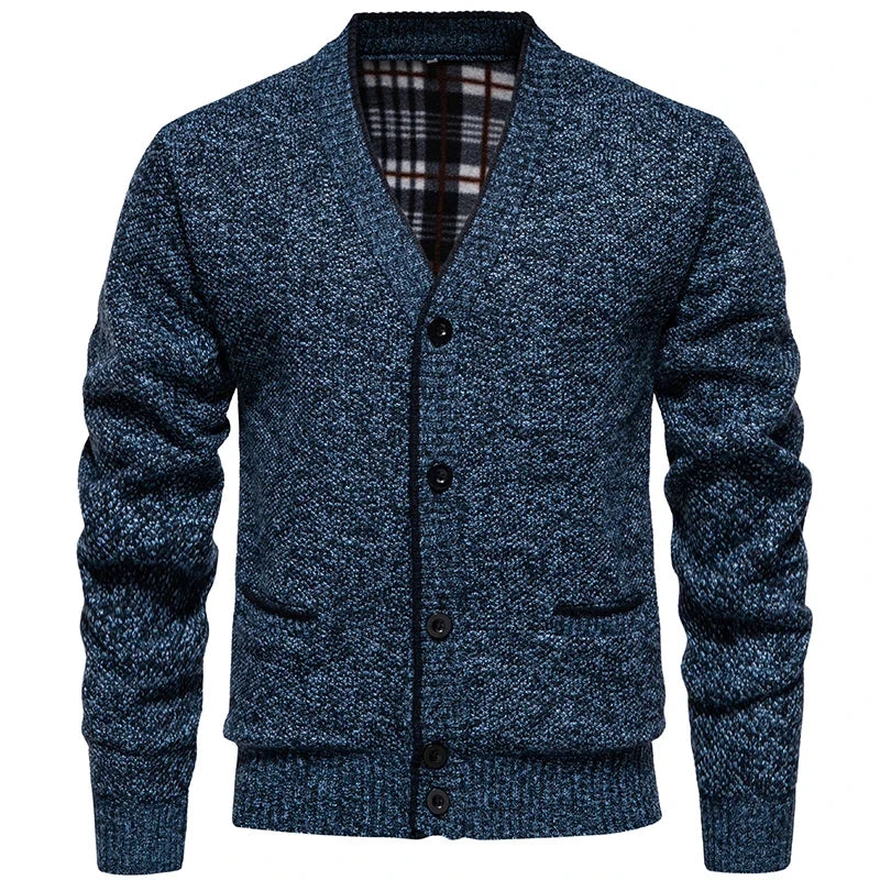 Herren Strickjacke V-Ausschnitt Knopfleiste Mottiert Grau