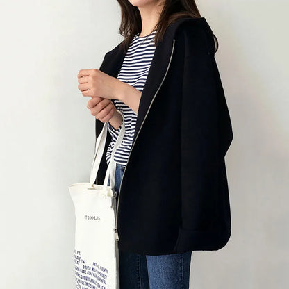 Short women's hooded jacket with zipper