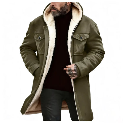 Herren Winterparka mit Kapuze, Fleecefutter und Knöpfen – Warm gefütterter Mantel