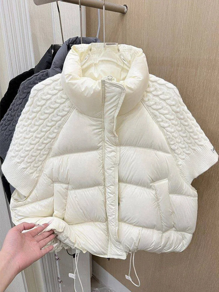 Women's Short-Sleeve Quilted Vest with Knitted Sleeves Black