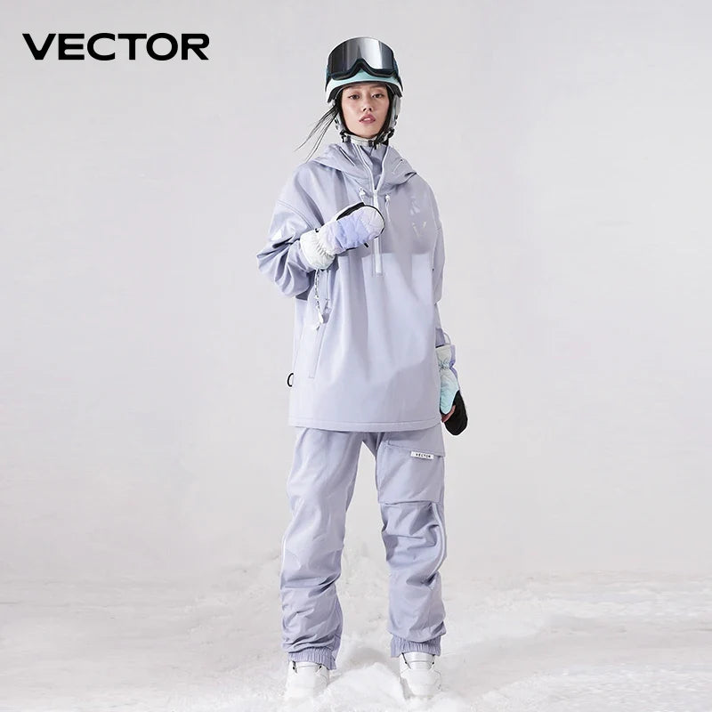 Unisex Ski Anorak Überziehjacke mit Kapuze und Reißverschluss