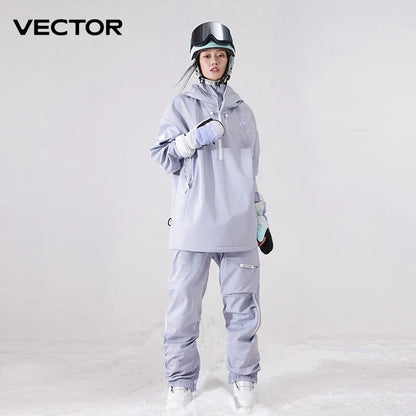 Unisex Ski Anorak Überziehjacke mit Kapuze und Reißverschluss