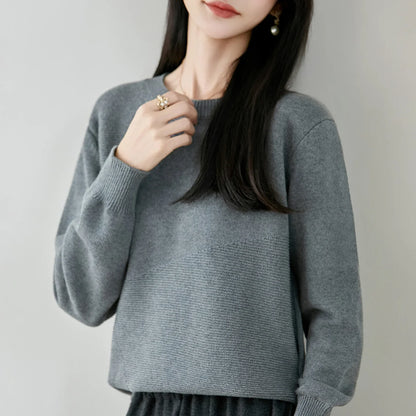 Women's crew-neck long-sleeve knit sweater with textured details