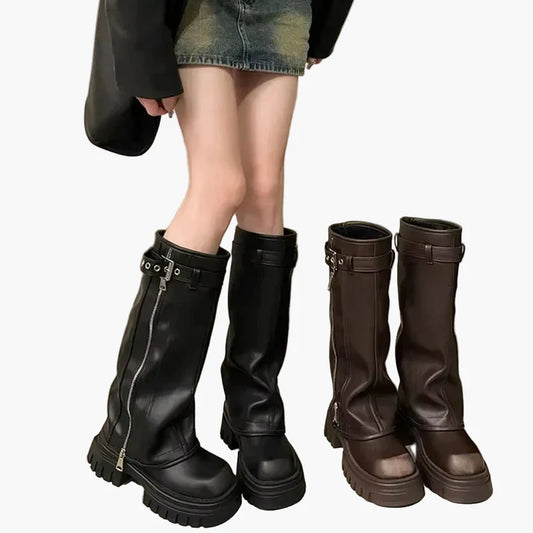 Damen Plateau Stiefel mit Reißverschluss – Trendige Chunky Boots für Herbst und Winter