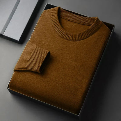 Unisex solid-color rib-knit crew-neck sweater with ribbed cuffs