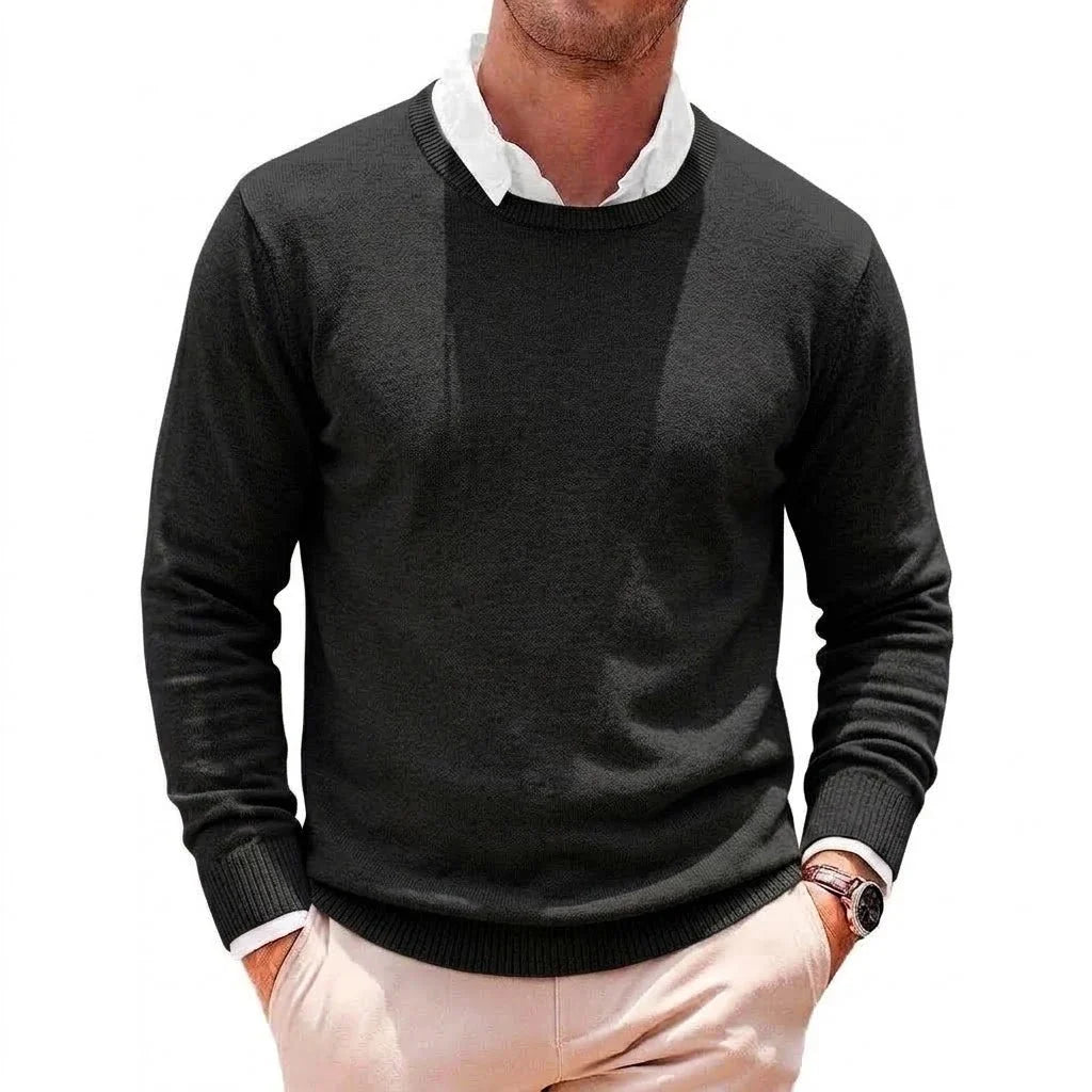 Herren Rundhals Pullover Basic Strickpullover Langarm Feinstrick