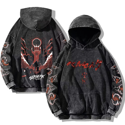 Oversized washed unisex hoodie with graphic print