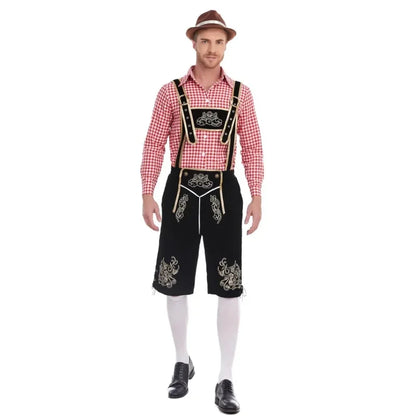 Men’s traditional lederhosen set with checked shirt, Oktoberfest costume