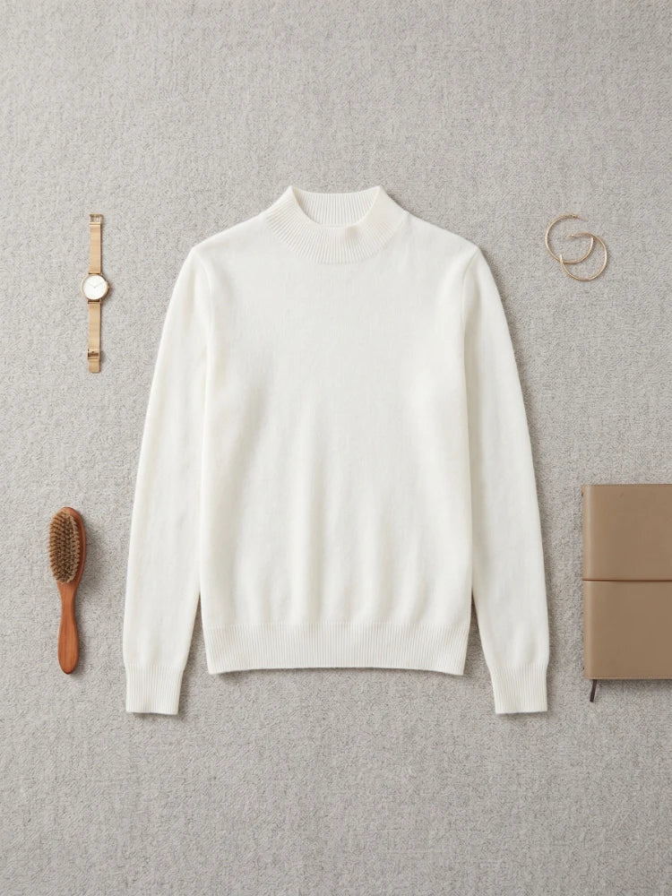 Women's long-sleeve turtleneck basic knitted sweater, high-neck sweater