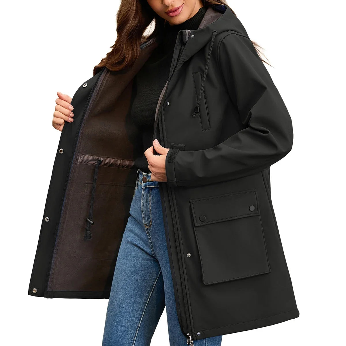 Damen Übergangsjacke Kapuzenjacke Windbreaker mit Taschen