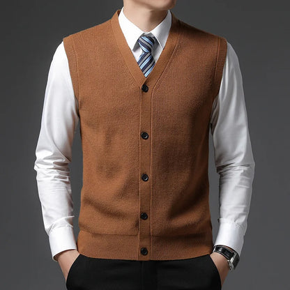 Men's knitted vest V-neck button placket rib knit