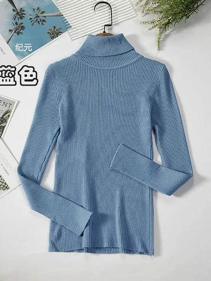 Ribbed women's basic long-sleeved turtleneck sweater