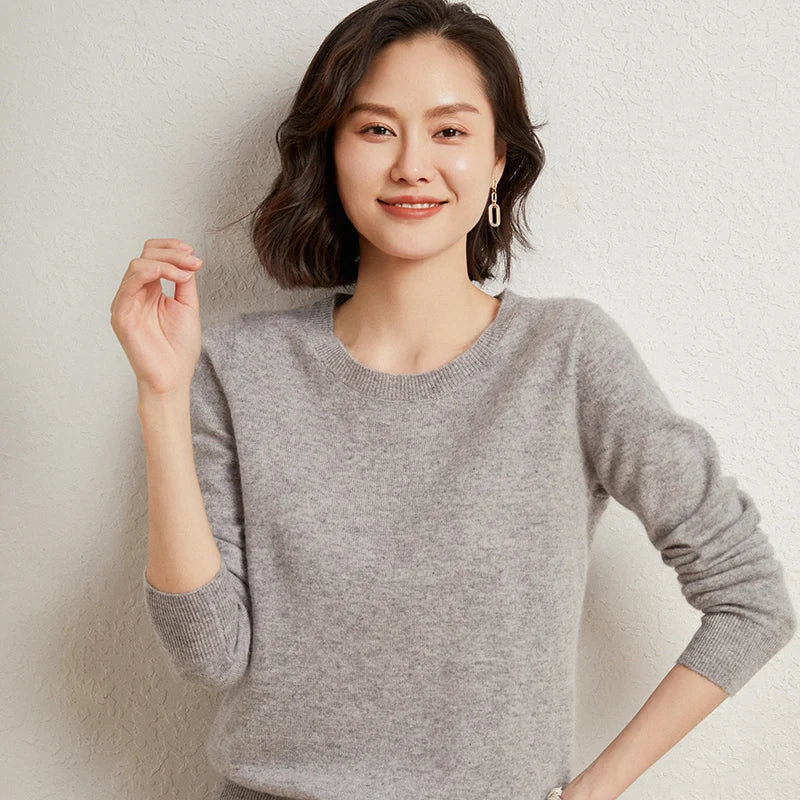 Women's Crew Neck Fine-Knit Long-Sleeve Sweatshirt