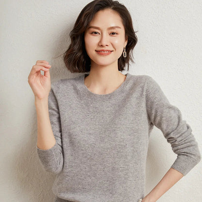 Women's Crew Neck Fine-Knit Long-Sleeve Sweatshirt