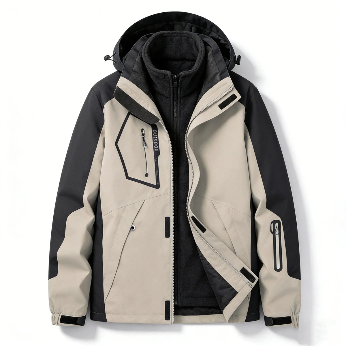 Unisex 3-in-1 outdoor jacket with hood and fleece inner jacket, various colors