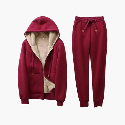 Women's casual tracksuit with hood – fleece-lined set for sports & everyday use