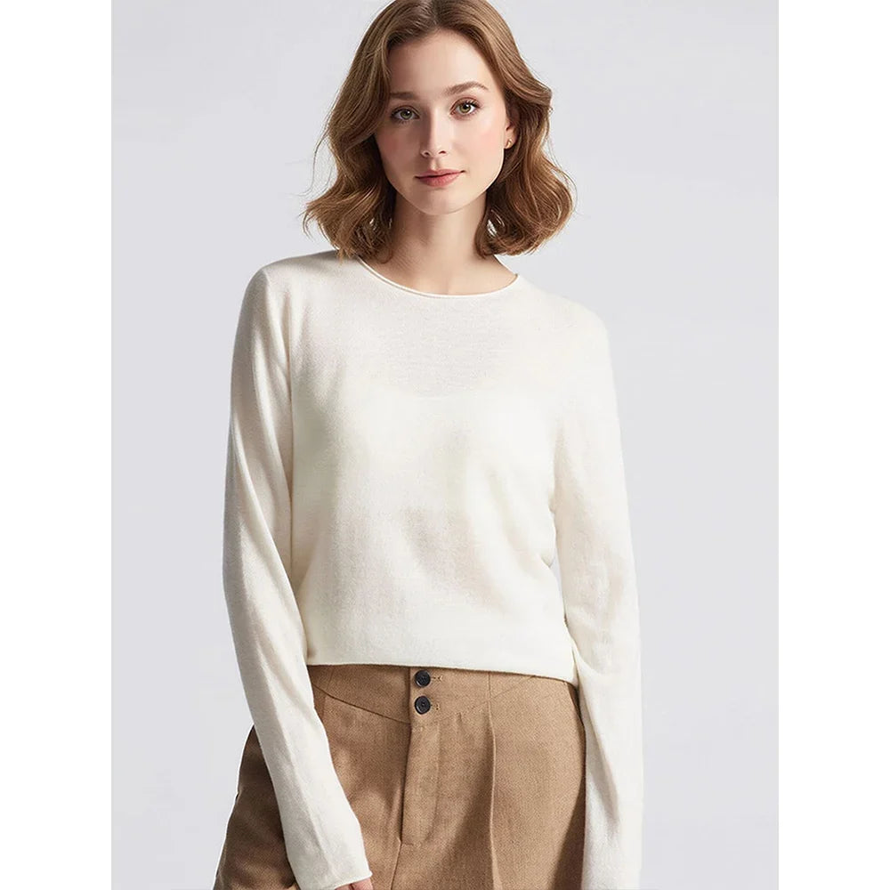 Women's Basic Fine-Knit Crew-Neck Long-Sleeve Sweater