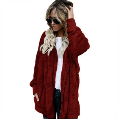 Damen Kuschelige Strickjacke Offen Flauschige Jacke Langarm