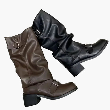 Damen Stiefel mit Schnallen und Blockabsatz – Modische Alltags- und Freizeitstiefel