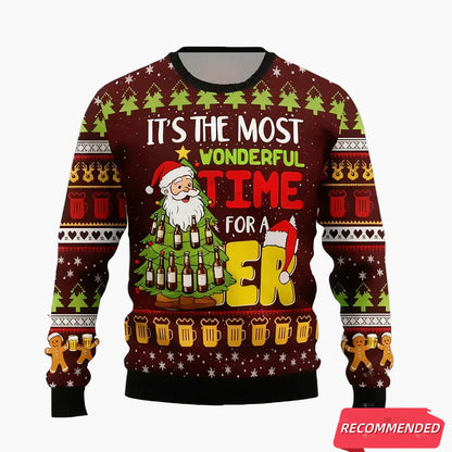 Herren Lustiger Weihnachts-Pullover – Ugly Christmas Sweater mit Bier-Motiv, Perfekt für Weihnachtsfeiern
