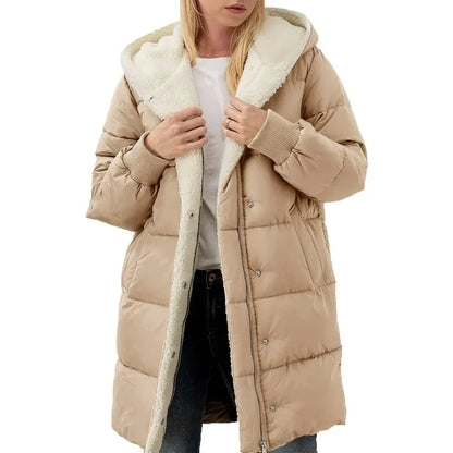 Damen Winter Steppmantel mit Kapuze & Teddyfutter Lang