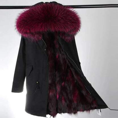 Women's winter parka with removable faux fur collar and lining