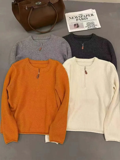 Women's Marled Sweater with Zipper Stand Collar