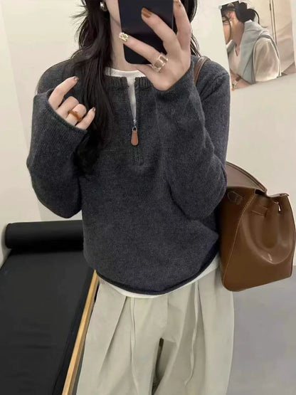 Women's Marled Sweater with Zipper Stand Collar