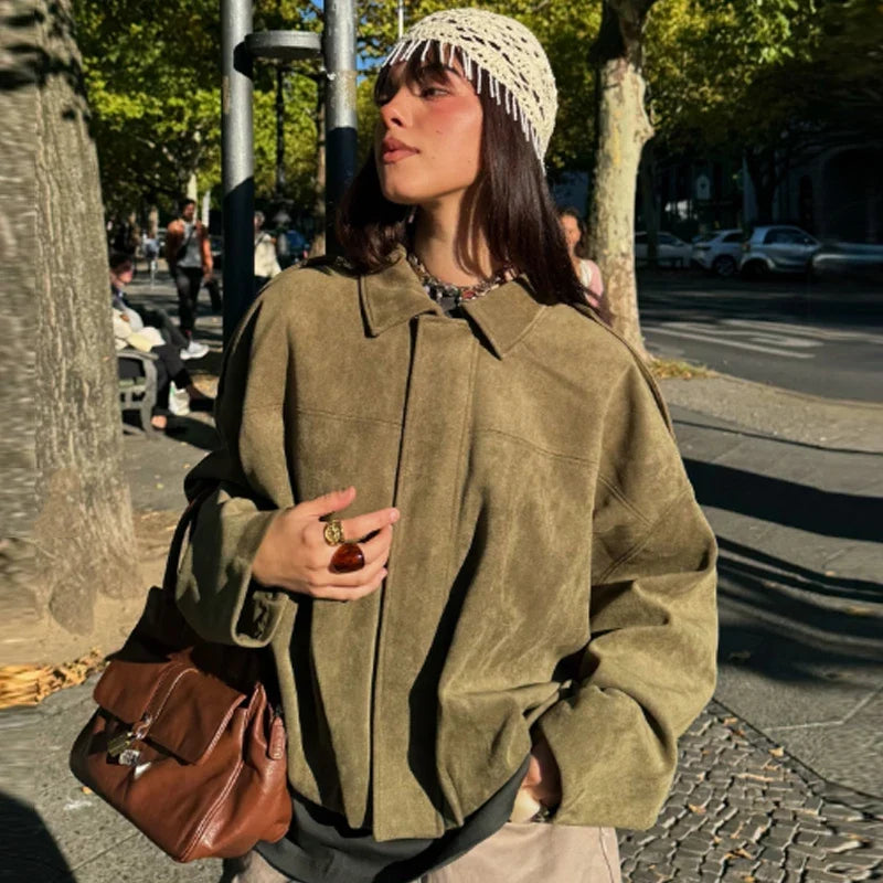 Loose-fit bomber jacket with collar and shoulder straps