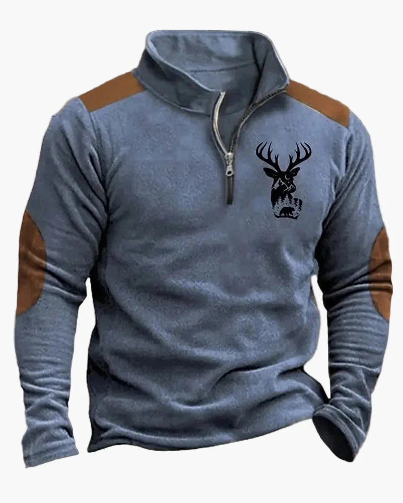 Men's outdoor sweatshirt with wildlife print and stand-up collar – leisure & hunting