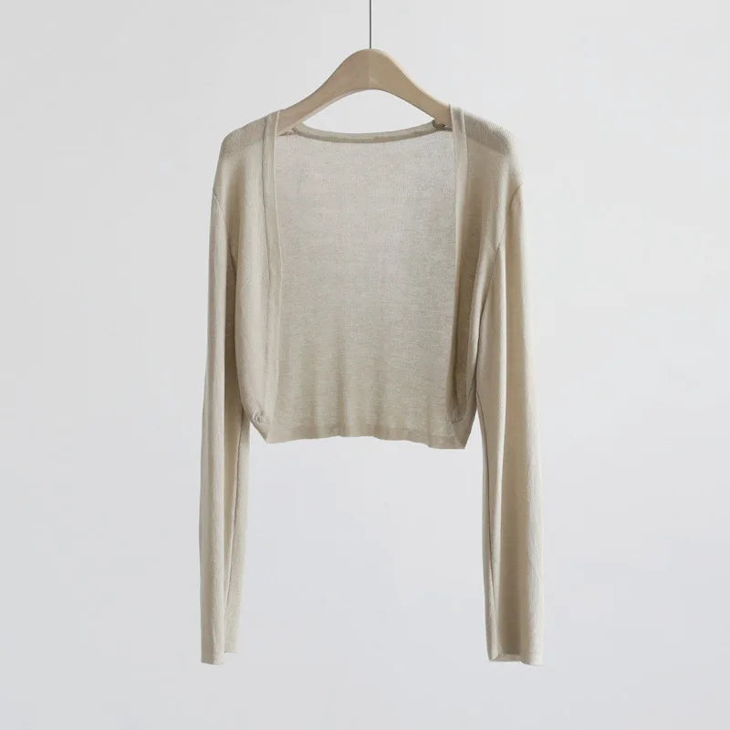 Damen Kurzstrickjacke Bolero dünn Langarm einfarbig