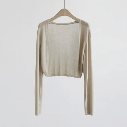 Damen Kurzstrickjacke Bolero dünn Langarm einfarbig