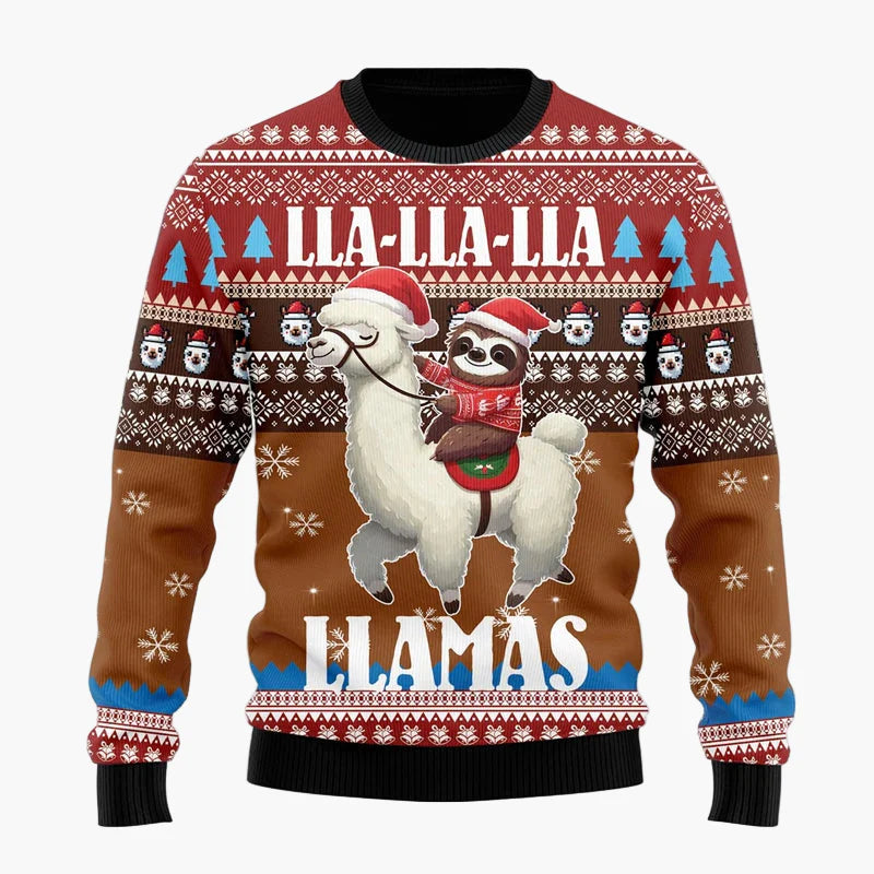 Unisex Weihnachtspullover Lama mit Sonnenbrille Lustiger Ugly Christmas Sweater