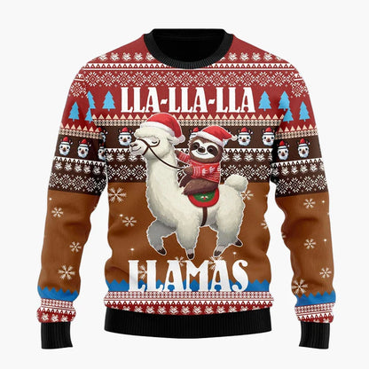 Unisex Weihnachtspullover Lama mit Sonnenbrille Lustiger Ugly Christmas Sweater