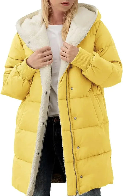 Damen Winter Steppmantel mit Kapuze & Teddyfutter Lang