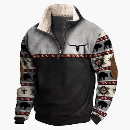 Men's sweater in western style with half zipper and Aztec pattern – perfect for outdoor and leisure