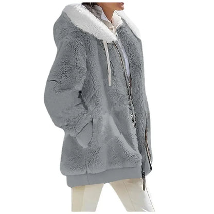 Teddy-Fleece Jacke mit Kapuze und Reißverschluss