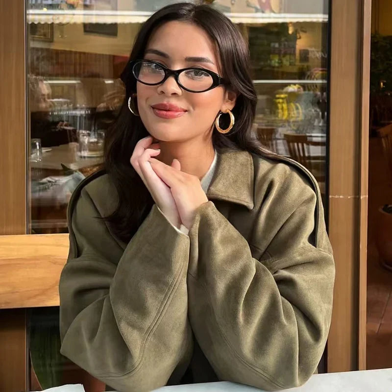 Loose-fit bomber jacket with collar and shoulder straps