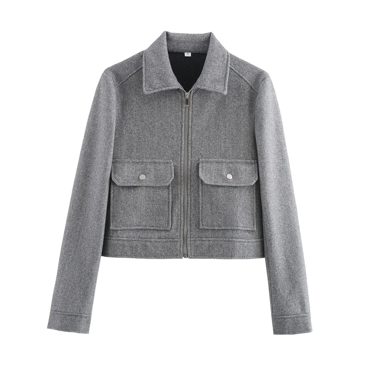 Short Jacket with Zipper and Flap Pockets