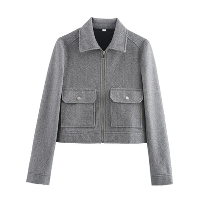 Short Jacket with Zipper and Flap Pockets