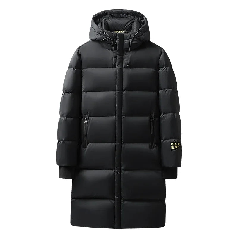 Langer Steppmantel mit Kapuze Schwarz Gepolsterte Winterjacke