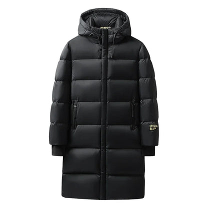 Langer Steppmantel mit Kapuze Schwarz Gepolsterte Winterjacke