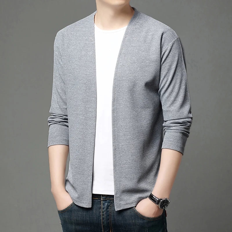 Herren Cardigan Offen Langarm V-Ausschnitt Strickjacke