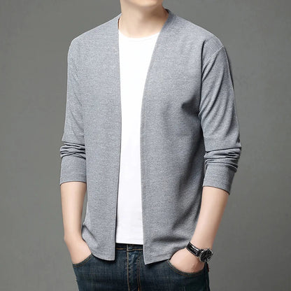 Herren Cardigan Offen Langarm V-Ausschnitt Strickjacke