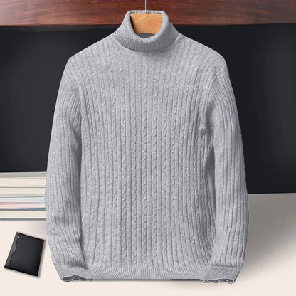 Cable-knit turtleneck sweater, knitted pullover for men
