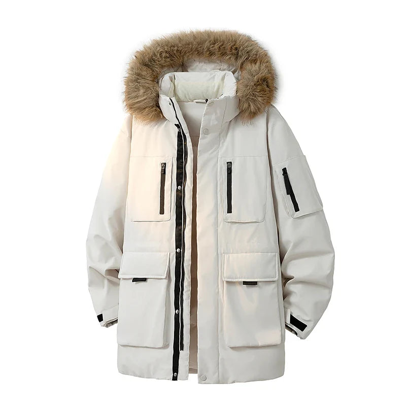 Men's winter jacket with hood and faux-fur trim – Warm parka