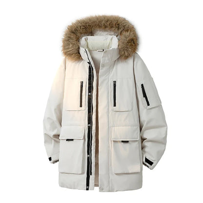 Men's winter jacket with hood and faux-fur trim – Warm parka