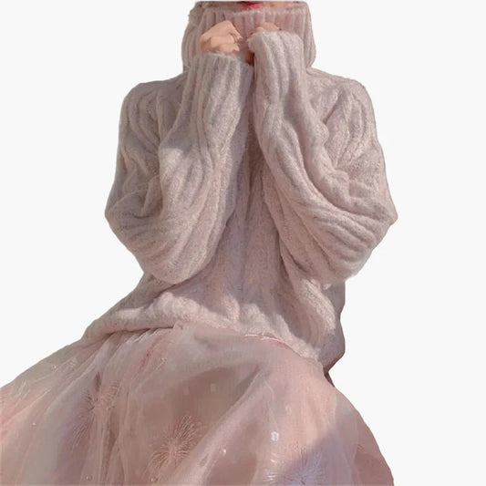 Damen Pullover im koreanischen Stil mit Stehkragen – Lockerer, eleganter Herbst- und Winterpullover