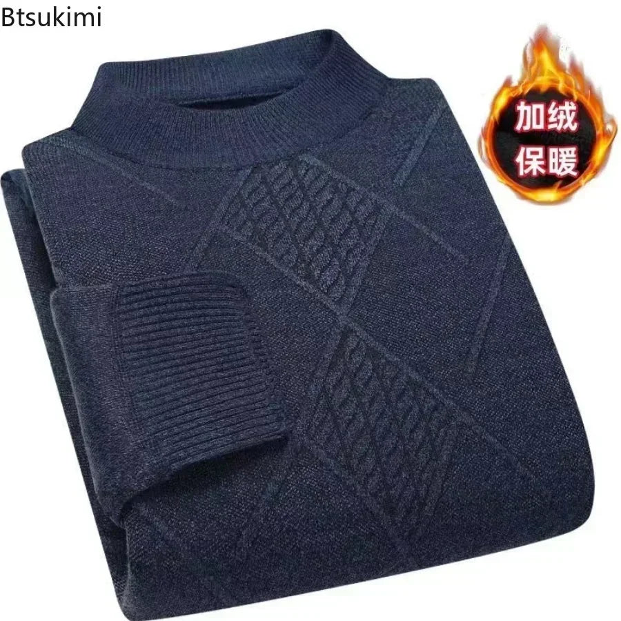 Men's turtleneck knitted sweater with diamond pattern, warm for winter